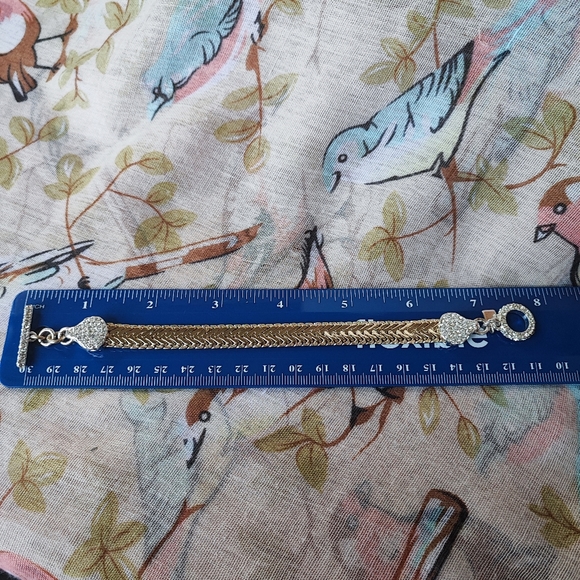 Herringbone Gold & Silver Tone Clear Rhinestone Banana Republic Toggle Bracelet - Picture 4 of 9